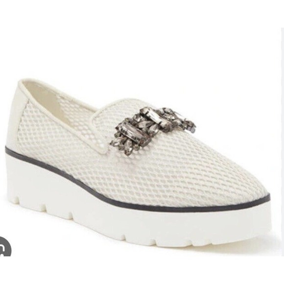NEW Karl Lagerfeld Paris BRI High Heel Loafers Size 9 Women’s Beige Mesh Slip On - Picture 1 of 14